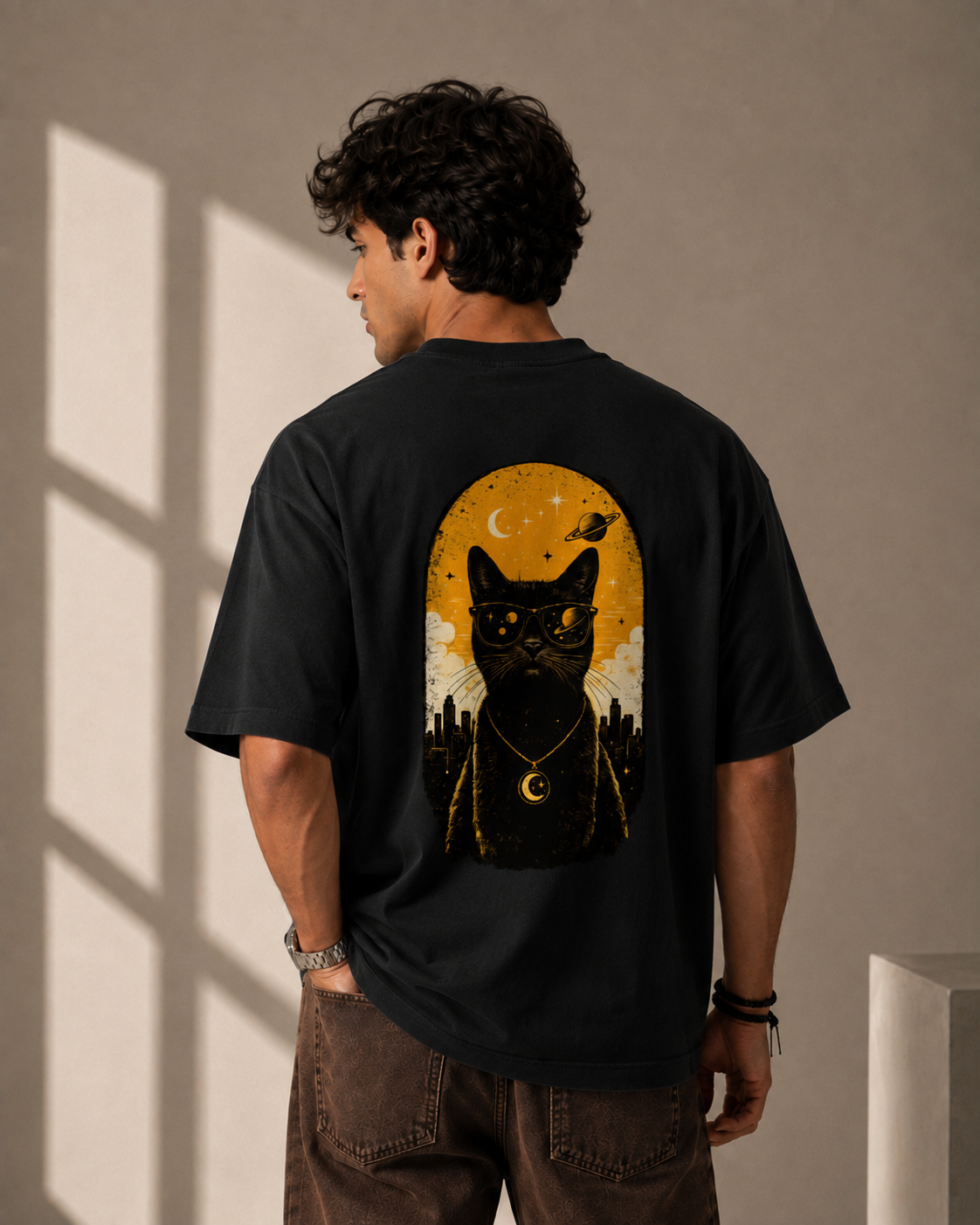 Cosmic Cat Unisex Oversized Graphic T-Shirt