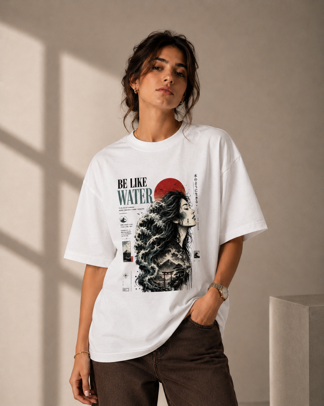 Be Like Water Cotton Oversized Classic Graphic T-Shirt